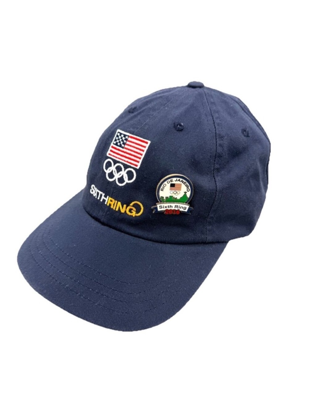 Team USA Olympic Sixth Ring Embroidered Navy Blue Ball Cap Adult OS w/Pin